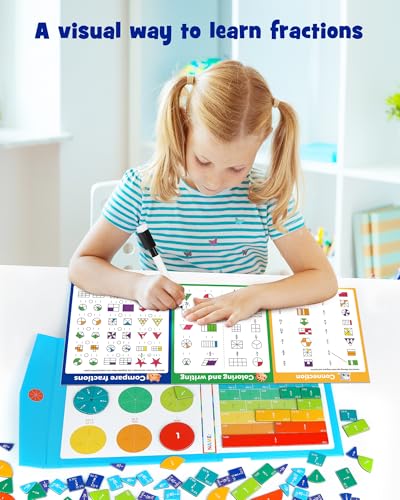 D-FantiX Magnetic Fraction Educational Puzzle, Magnetic Fraction Tiles & Fraction Circles Set, Math Manipulatives for Elementary School, Montessori Fraction Manipulatives Learning Toys for Kids - color: Blue