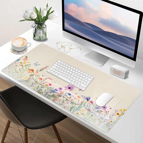 MEGREZ 4-in-1 Mouse Pad with Wrist Rest Ergonomic Memory Foam Desk Mat Set | ergonomic, anti-slip base, 4pcs set, desk pad, mouse wrist rest, keyboard rest, coaster, ideal for office & gaming - color: Light Beige