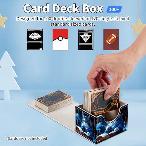 for MTG Commander Deck Box,Card Deck Box for Trading Yugioh MTG,Fits 100 Double Sleeved Cards,PU Leather Strong Magnet Case for Magic Commander TCG CCG,Blue Glitter Cat - color: Blue Glitter Cat