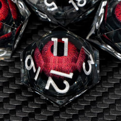 ARUOHHA DND Resin Dice Dragon Eye Dice Liquid Core Red Sharp Edged Dice Set with Gift Box, Polyhedral D and D Dice Set Role Playing Game D20 D12 D10 D8 D6 D4 - color: Yy03-red