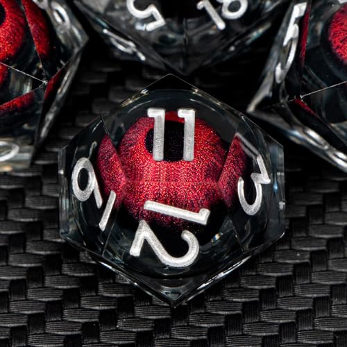 ARUOHHA DND Resin Dice Dragon Eye Dice Liquid Core Red Sharp Edged Dice Set with Gift Box, Polyhedral D and D Dice Set Role Playing Game D20 D12 D10 D8 D6 D4 - color: Yy03-red