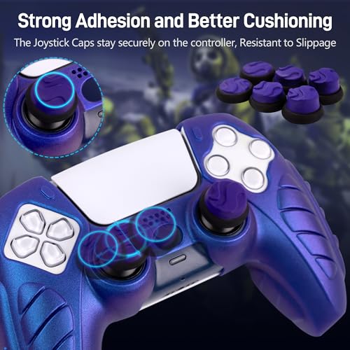 Ergonomic Soft Grip Skin for PS5 Controller, Anti-Slip Silicone Chameleon Controller Cover for PlayStation 5 with 6 Thumb Grips Accessories Set (Chroma Indigo) - color: Chroma Indigo