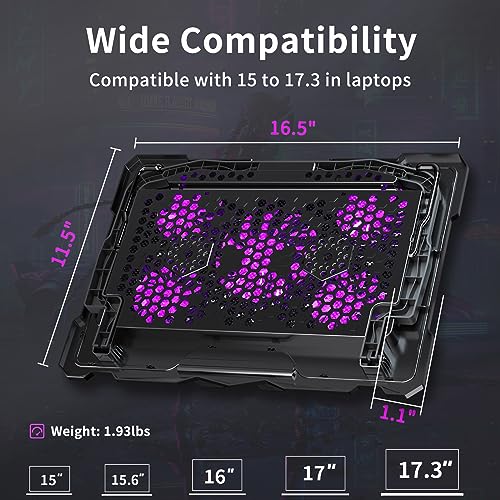 AICHESON Laptop Cooling Pad for 15.6 to 17.3 Inches PC Notebooks, 5 Fans Computer Cooler Stands with Purple Lights Desk Chiller Mat, S035 - color: Purple
