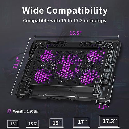 AICHESON Laptop Cooling Pad for 15.6 to 17.3 Inches PC Notebooks, 5 Fans Computer Cooler Stands with Purple Lights Desk Chiller Mat, S035 - color: Purple