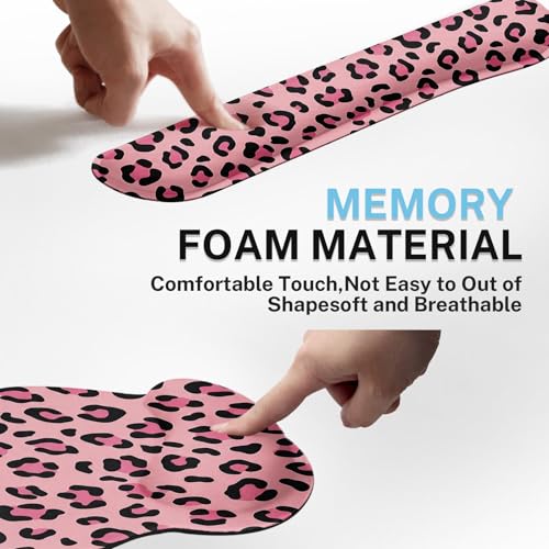 Arttown Keyboard Mouse Pad Set, 4 in 1 Desk Mat Set Leopard Pink | Black Animal Print Large Mousepad+Keyboard Wrist Rest+Mouse Wrist Rest+Coaster Ergonomic Design for Home Office Computer - color: Pink Black Leopard