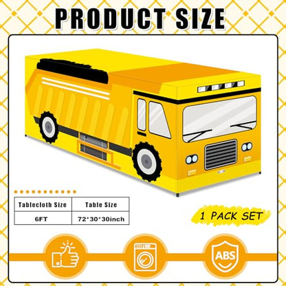 6 Ft Construction Tablecloths Birthday Party Decorations Truck Vehicle Theme Table Cover Washable Construction Vehicle Polyester Table Covers Protector for Truck Birthday Party Decorations - style: Construction