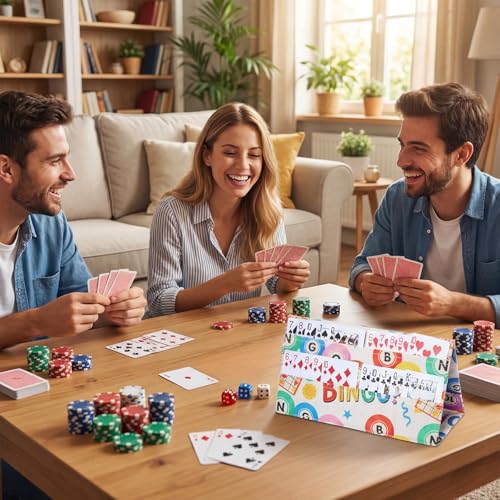 4 Piece Playing Card Holders for Poker Canasta Bridge Games, Bingo Tickets Organizer Card Game Player Gifts for Adults and Seniors