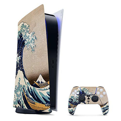 MightySkins Gaming Skin for PS5 / PlayStation 5 Digital Edition Bundle - Great Wave of Kanagawa | Protective Viny wrap | Easy to Apply | Made in The USA - color: Great Wave Of Kanagawa, size: PS5 Digital Edition Bundle