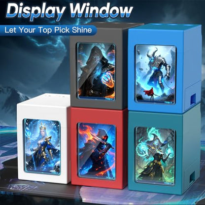 Proijeut Mtg Deck Box with Life Counter, Commander Deck Box Fits 100 Double-Sleeved Cards, Magic Card Storage Box with Commander Display & Dice Tray, Fit for MTG, TCG, CCG (Blue) - color: Blue