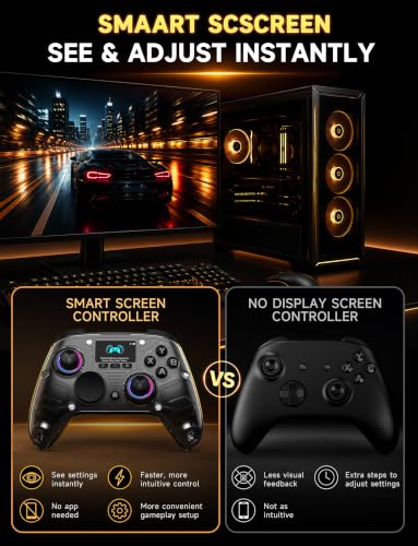 AOC PC Controller with Interactive Screen, Hall Effect Sticks & Triggers | for PC/Switch/Switch 2/PS4/iOS/Android/Steam Deck, BT/2.4G/Wired, Screen Setup,No-Drift Hall Joysticks, Macro,RGB, Up to 18H - color: Black