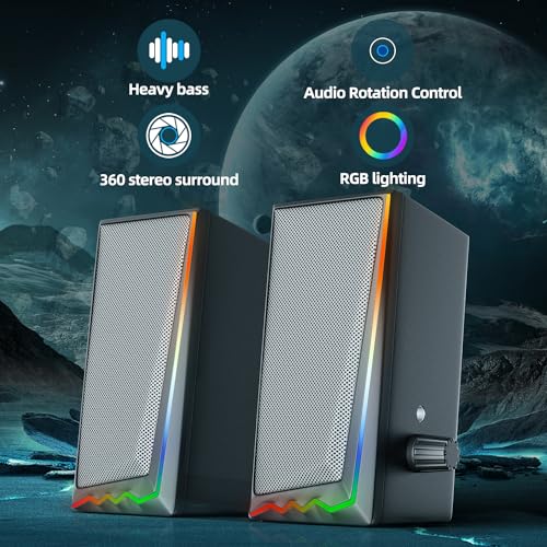 Uakinat Computer Speakers, Desktop Speakers with Various Colorful LED, Gaming Speakers with Volume Control,for PC, AC Adapter Powered and 3.5mm AUX-in Computer Speakers