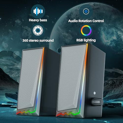 Uakinat Computer Speakers, Desktop Speakers with Various Colorful LED, Gaming Speakers with Volume Control,for PC, AC Adapter Powered and 3.5mm AUX-in Computer Speakers