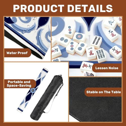 Mahjong Mat 31.5" x 31.5" Blue White Ceramic Tile Floral Swirl Non-Slip Noise Reduction Mahjong Tiles Table Cover for Dominoes Poker Card Board and Tile Games Gift - color: Color8