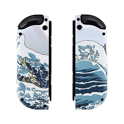 eXtremeRate DIY Replacement Shell Buttons for Nintendo Switch & Switch OLED, The Great Wave Soft Touch Custom Housing with Full Set Button for Joycon Handheld Controller - Console Shell NOT Included - color: The Great Wave