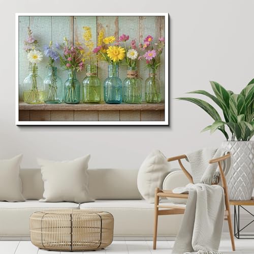 Wildflower 1000 Piece Puzzle for Adults, PICKFORU Whispering Blooms Summer Flower Garden Jigsaw Puzzle, Challenging Retro Vibrant Sunflower Vase Theme as Home Decor - style: Whispering Blooms