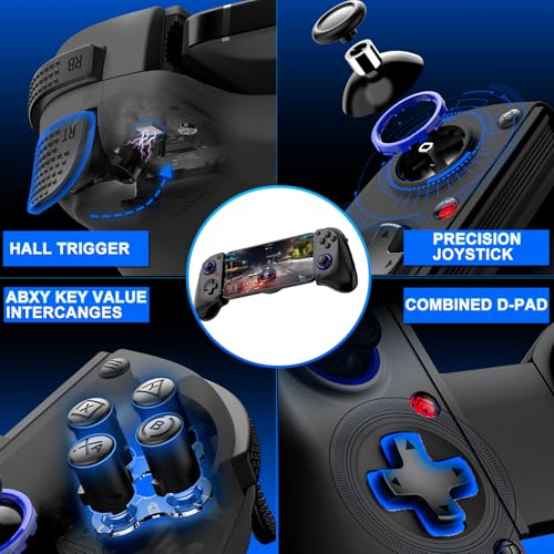 Phone Controller for iPhone, iPad, Android Phone, Tablet, PC, Switch 2, Mobile Game Controller with Hall Trigger, Turbo, Programming, Vibration, Wireless Handheld Gamepad Play Streaming, Cloud Gaming - color: Black
