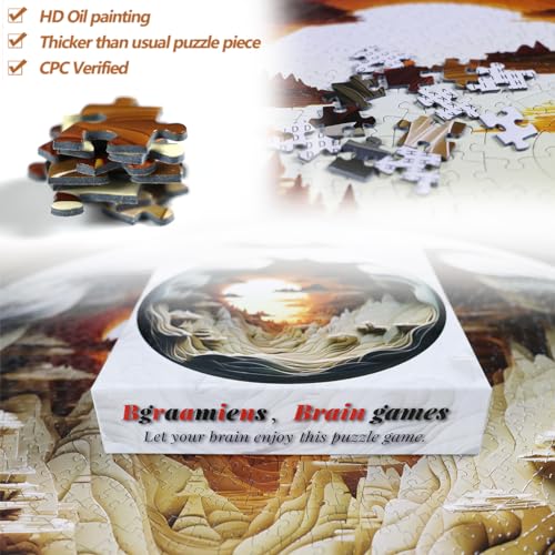 Bgraamiens- Hard Puzzles for Adults -3D Visual Dawn Inside a Cave - 1000 Pieces Round Puzzle for Adults, Unique Impossible Difficult Hard Challenging Jigsaw Puzzles 1000 Pieces