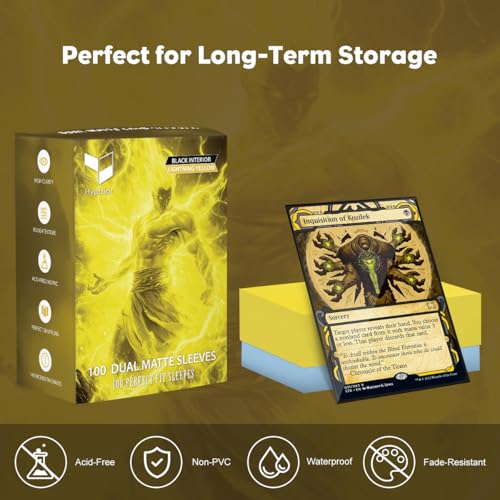 Lightning Yellow MTG Card Sleeves, Hypttior Dual Matte Textured 100 Card Sleeve with 100 Inner Sleeves for Standard Card, MTG, PKM, Baseball Card, Sports Cards - color: Lightning Yellow