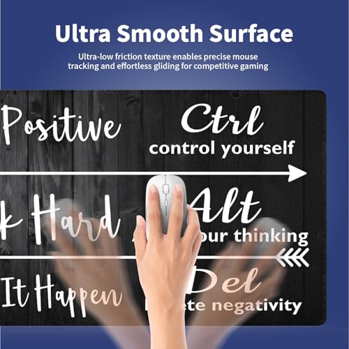 Stay Positive Work Hard Large Mouse Pad, Rustic Black Wood Grain Desk Mat | Inspirational Quote White Arrows, Motivational Design, 31.5" x 11.8", XXL Gaming Stitched Keyboard Mat, Smooth, Anti-Slip - color: Inspirational Black Wood