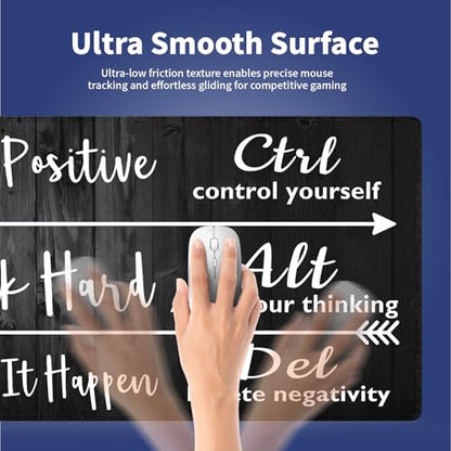 Stay Positive Work Hard Large Mouse Pad, Rustic Black Wood Grain Desk Mat | Inspirational Quote White Arrows, Motivational Design, 31.5" x 11.8", XXL Gaming Stitched Keyboard Mat, Smooth, Anti-Slip - color: Inspirational Black Wood
