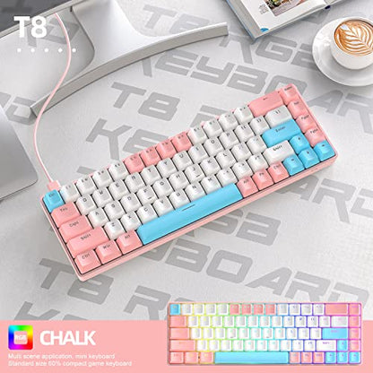 68 Keys Wired Mechanical Gaming Keyboards with RGB Backlight, Mini Portable 60% Mechanical Gaming Keyboard for Computer Laptop Gamer (Chalk Edition Blue Switch) - color: Chalk Edition Blue Switch