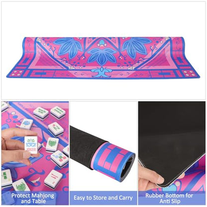 Jongyance Printed Learning Mahjong Mat (33”x33”) with Black Carrying Bag, Anti-Slip, Noise-Reducing, Mahjong Table Mat for Mah-jongg,Poker, Board Games, Dominoes, and Card - color: Purple and Pink