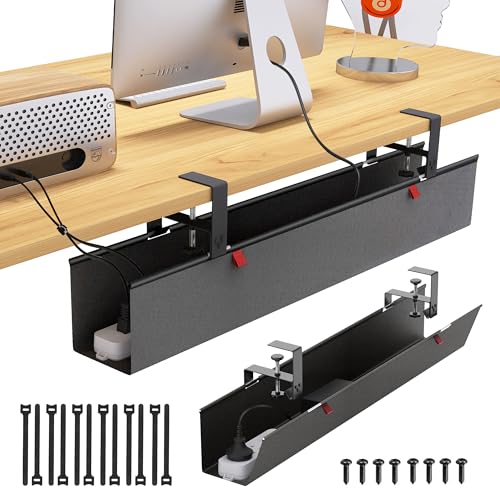 Under Desk Cable Management Tray - Under Desk Cord Management - Clamp/Screw Mount - Fabric Wire Management - Cable Raceways Tray Cord Hiders for Office/Home (Black, 35.8"×5.6") - color: Black, size: 35.8"×5.6"