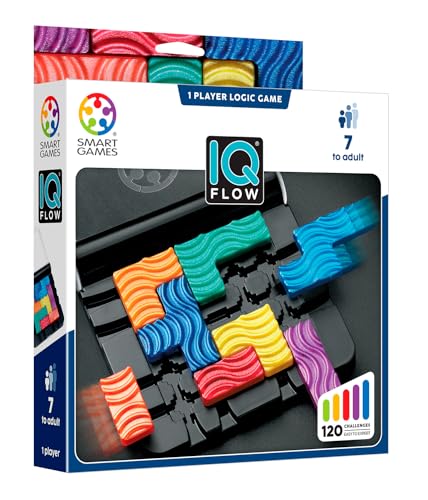 SmartGames IQ Flow – Travel Logic Sliding Puzzle Game with 120 Challenges, STEM Brain Teaser for Kids and Adults, Compact Single Player Sliding Puzzle, Ages 7+