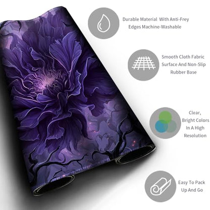 MTG Playmats(Stitched) 14x24in Compatible for OCG CCG RPG TCG Playmats with Card Zones Storage Bag (Purple Peony-No Zone) - color: Purple Peony-no Zone
