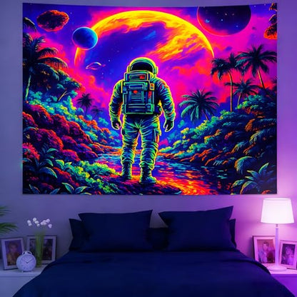 KKYEJLQYI Astronaut UV Reactive Tapestry, Black Light Neon Wall Tapestry, Luminous Space Tapestry, Bedroom, Living Room, Game Room Decoration Large Tapestry - color: Astronaut-3