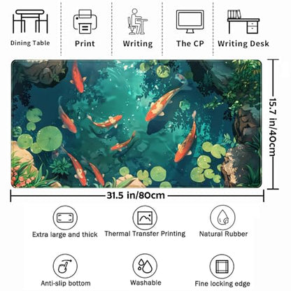 Koi Fish Desk Mat Gaming Koi Pond Desk Pad Large Cute Mouse Pad, Goldfish Mouse Mat XXL Laptop Keyboard Pad, Blue Waters Gamer Mouse Pad Full Mousepads Cool Office Accessories 31.5"x15.7" - color: DL-Lnk Wash Lotus Pond