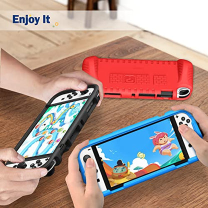 FINTIE Kid-Friendly Ultraligh Case for Nintendo Switch OLED Model (2021) | Game Card Slots, Ergonomic Grip Design, Lightweight EVA Foam, Anti-Scratch Protective Grip Case Cover, Blue - color: Blue