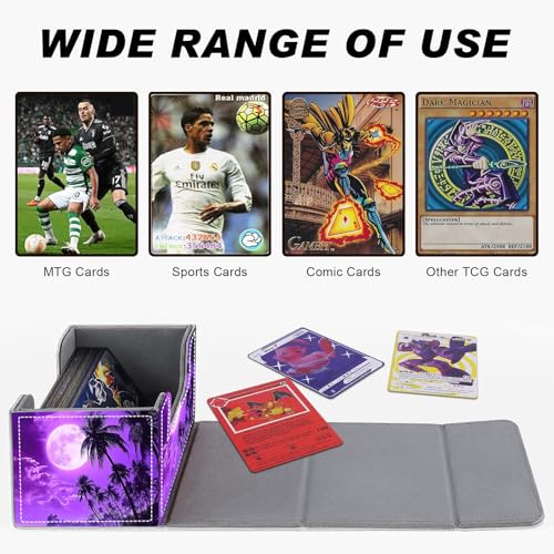 Magnetic Closure TCG Deck Box Portable Card Holder Trading Card Deck Box | PU Leather Collectible Card Case Game Trading Card Deck Box Storage Scratch Resistant Lining, A Purple Moon Sky - color: A Purple Moon Sky