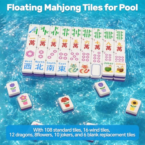 Floating Mahjong Tiles for Pool – 1.5" Waterproof EVA Foam Mahjong Tile Set, Floating Foam Tiles for Pool Games，Fits Float Board & Tray, Ideal for Summer Beach Party, Water Game & Outdoor Fun