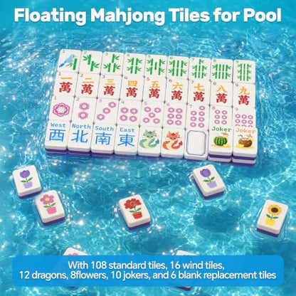 Floating Mahjong Tiles for Pool – 1.5" Waterproof EVA Foam Mahjong Tile Set, Floating Foam Tiles for Pool Games，Fits Float Board & Tray, Ideal for Summer Beach Party, Water Game & Outdoor Fun