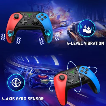 ELISWEEN Switch Controller 1-Pack, Wireless Pro Controller for Switch2/Switch/Lite/OLED, Bluetooth Gamepad with Programmable Back Buttons, Turbo, Vibration, Gyro, Compatible with iOS/Android/PC - color: Dark Red &Blue-1pack