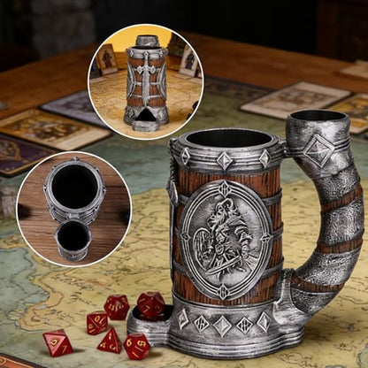 Dice Tower Mug DND Dice Rolling Tower with 7 PCS Dice Set | Suitable for Dnd Dungeons And Dragons, Tabletop Games, Available As Drink Holder,Dnd Accessories,Burgundy viking - color: Burgundy Viking
