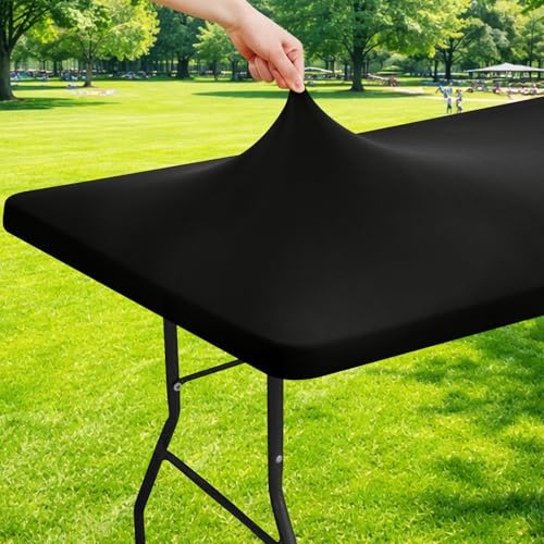 Moosfor Spandex 6 Foot Rectangle Table Cloth, Elastic Fitted Tablecloths for Picnic, Stretch Washable Patio Table Cover for Outdoor, Camping, Banquet and Parties (Black, 42"x72") - color: Black, size: 72" x 42" (Rectangular)