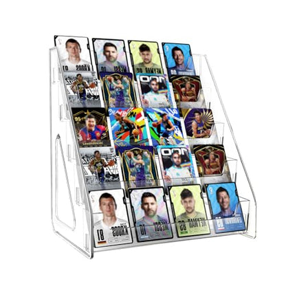 5 & 7 Tier Trading Card Display Stand, 12" Clear Acrylic Card Stands for Display, versatile Card Stands for Sports Cards, Graded & Greeting Cards, Postcards, Vendor Stickers, with Snap-On Assembly (Tall 5 Tier) - size: Tall 5-Tier