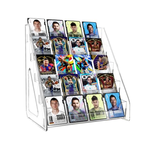 5 & 7 Tier Trading Card Display Stand, 12" Clear Acrylic Card Stands for Display, versatile Card Stands for Sports Cards, Graded & Greeting Cards, Postcards, Vendor Stickers, with Snap-On Assembly (Tall 5 Tier) - size: Tall 5-Tier