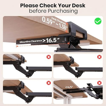 Klearlook Upgraded Ergonomic Keyboard Tray Under Desk, Adjustable Sliding Keyboard Platform Holder, Keyboard Stand with Wrist Rest & Storage Drawer for Home, Office and Gaming, 24.4"x10"