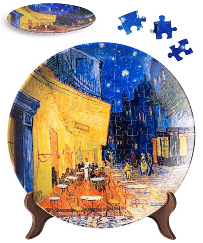PieceRelax 3D Puzzle Plate 124 Pieces - Van Gogh - Cafe Terrace at Night - Jigsaw Puzzle for Adults, Decorative Plate with Durable Plastic Pieces, Ideal Gift for Home or Office Décor [PL1004] - color: Van Gogh - Cafe Terrace at Night