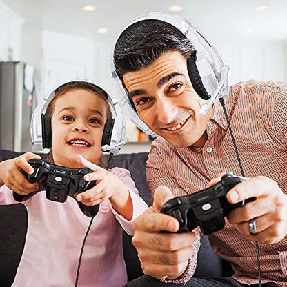 BENGOO Pro Gaming Headset for PS4 PS5 PC Xbox One Controller, Noise Cancelling Over Ear Headphones with Mic, LED Light, Bass Surround, Soft Memory Earmuffs for Laptop Mac - White - color: White