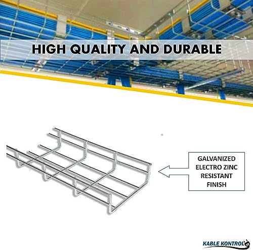 Kable Kontrol Cable Tray- 5 Feet Long - 4" Width, 4” Depth – Wire Mesh Tray Cable Management Rack Cords Organizer Cable Basket, Zinc Plated Steel NEC Approved for Network, Fiber Optic, Cabling - size: Cable Tray 4" W x 4" H x 5 Ft L
