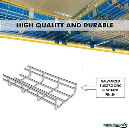 Kable Kontrol Cable Tray- 5 Feet Long - 4" Width, 4” Depth – Wire Mesh Tray Cable Management Rack Cords Organizer Cable Basket, Zinc Plated Steel NEC Approved for Network, Fiber Optic, Cabling - size: Cable Tray 4" W x 4" H x 5 Ft L