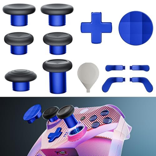 14-in-1 Controller Accessories Kit Compatible with Xbox Elite Series 2, 6 Premium Metal Thumbsticks, Swap Joysticks, 4 Interchangeable Paddles, 2 D-Pads, 1 Tool & 1 Storage Bag (Blue) - color: Blue