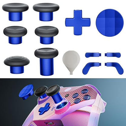 14-in-1 Controller Accessories Kit Compatible with Xbox Elite Series 2, 6 Premium Metal Thumbsticks, Swap Joysticks, 4 Interchangeable Paddles, 2 D-Pads, 1 Tool & 1 Storage Bag (Blue) - color: Blue