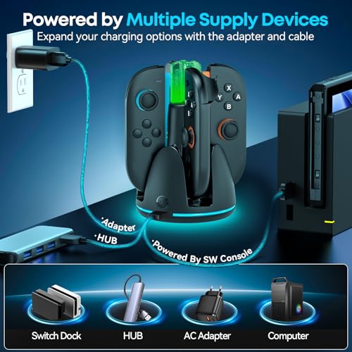 Switch Joycon Charger for SW 2 Model, Fast SW Charger Station with 9 RGB Lighting Modes & Dual-Direction Magnetic, Switch 2 Controller Charging Dock Accessories - size: M-Black-Switch 2