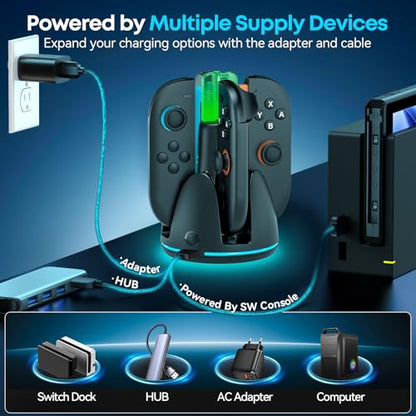 Switch Joycon Charger for SW 2 Model, Fast SW Charger Station with 9 RGB Lighting Modes & Dual-Direction Magnetic, Switch 2 Controller Charging Dock Accessories - size: M-Black-Switch 2