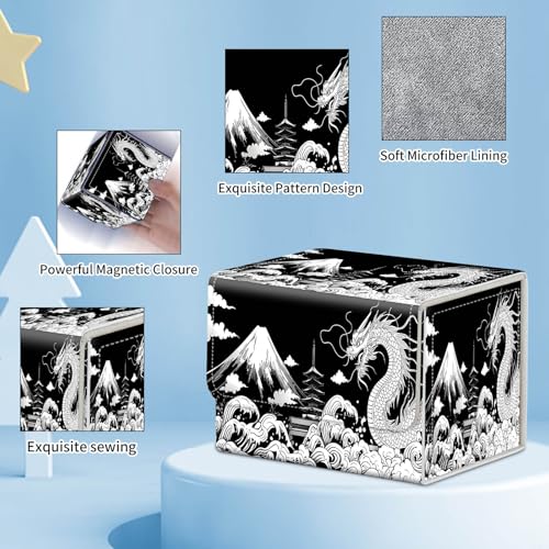 for MTG Commander Deck Box,Card Deck Box for Trading Yugioh MTG,Fits 100 Double Sleeved Cards,PU Leather Strong Magnet Case for Magic Commander TCG CCG,Black White Dragon - color: Black White Dragon
